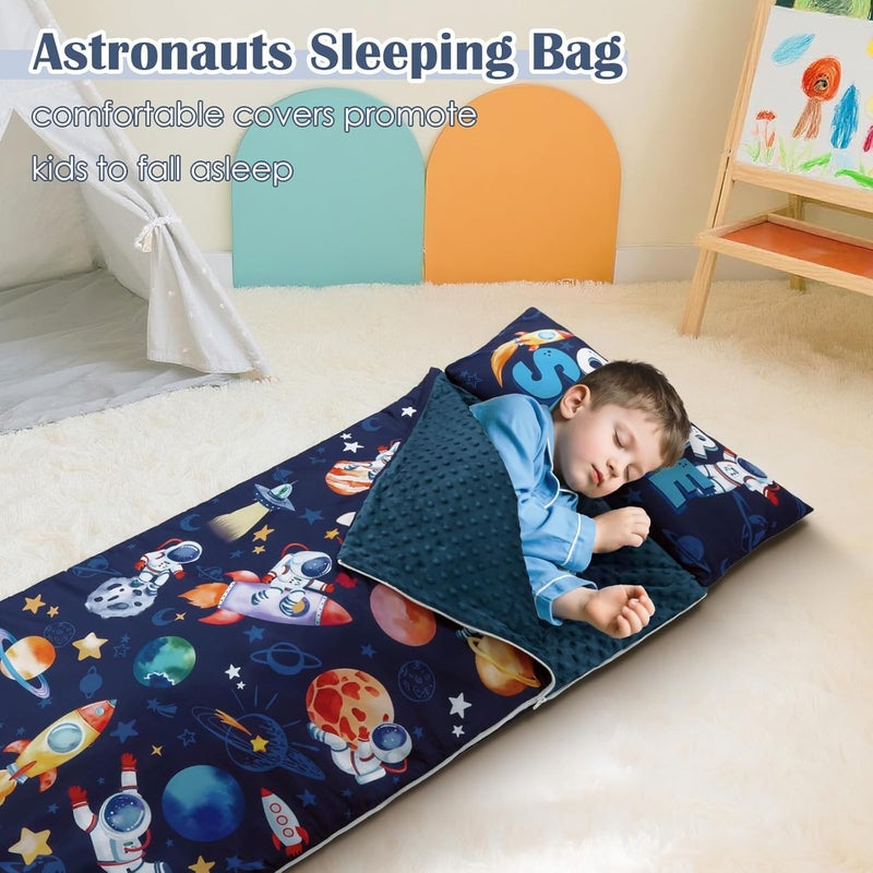 Decalsweet Kids Sleeping Bag Toddler Nap Mat with Removable Pillow, Large Foldable Sleeping Bag for Girls Boys, Easy Clean Slumber Bag with Double Zip for Camping School Preschool Daycare, 59×24 inch - Image 3